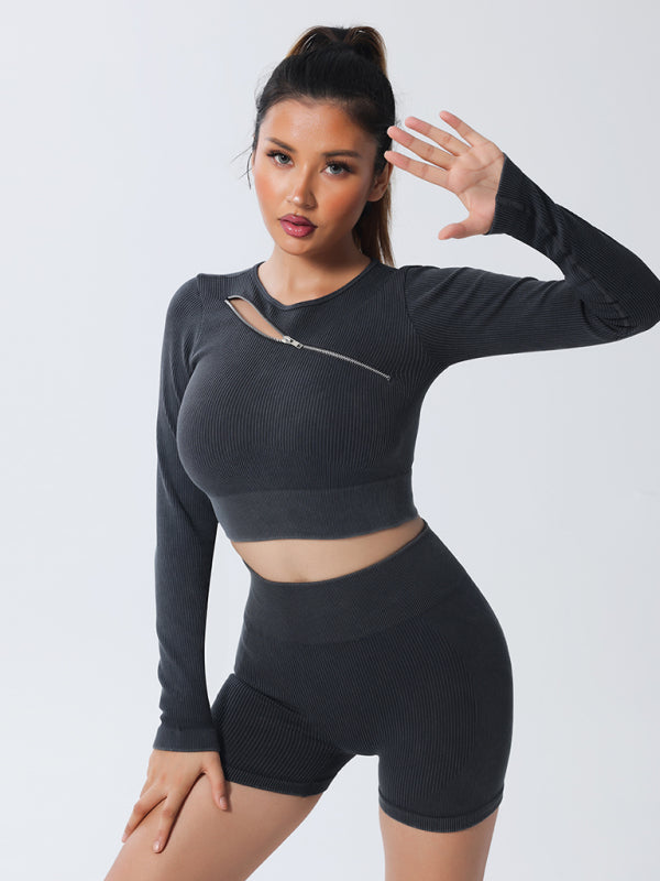 Quick Dry Long Sleeve Seamless Yoga Wear Top Black