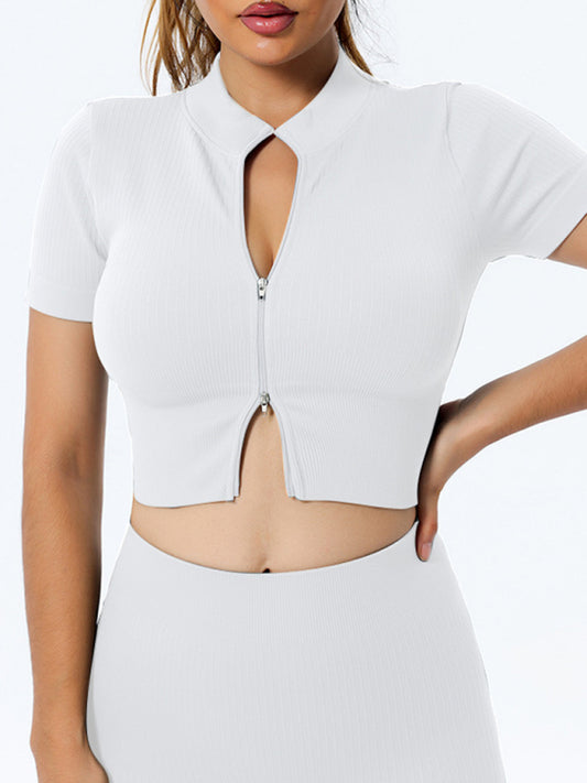 Fitness Sports Yoga Short Sleeve Top White