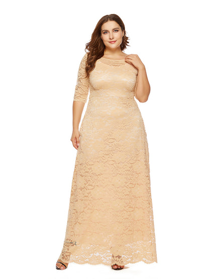 Plus size women's new elegant lace dress Cracker khaki