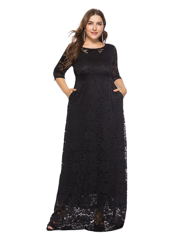 Plus size women's new elegant lace dress