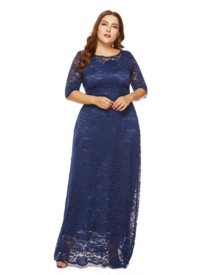 Plus size women's new elegant lace dress Champlain color