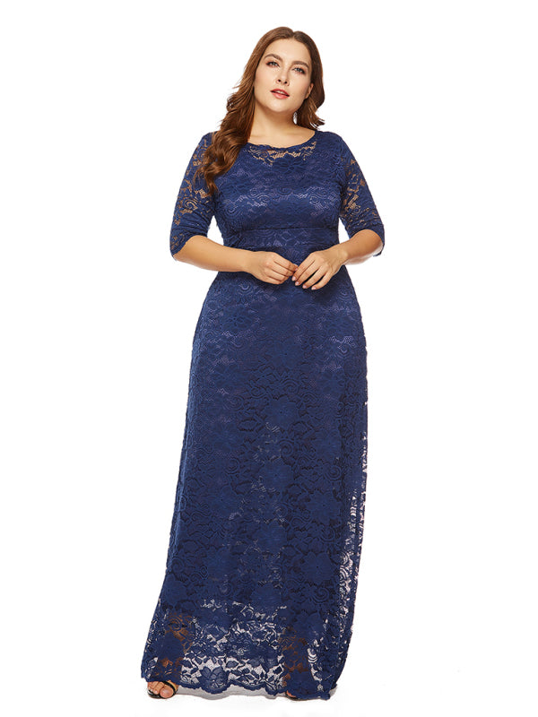 Plus size women's new elegant lace dress Champlain color