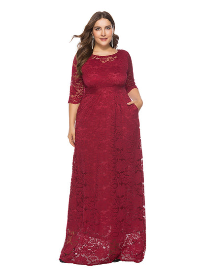 Plus size women's new elegant lace dress