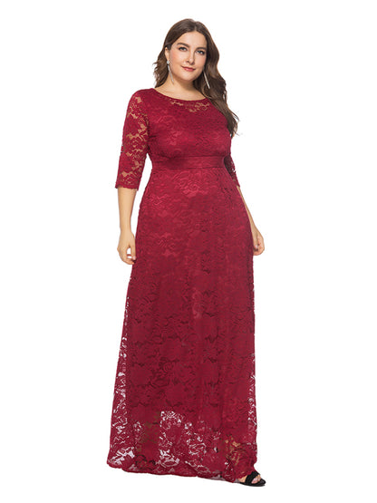 Plus size women's new elegant lace dress