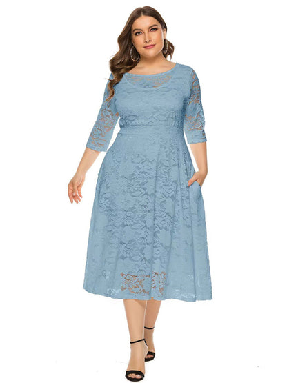 Plus size women's new evening dress bridesmaid dress lace pocket dress