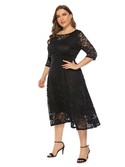 Plus size women's new evening dress bridesmaid dress lace pocket dress