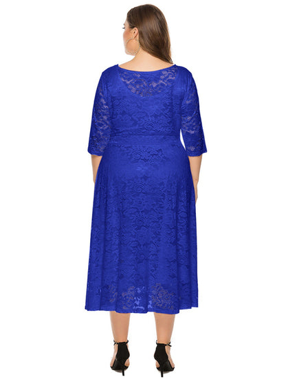 Plus size women's new evening dress bridesmaid dress lace pocket dress
