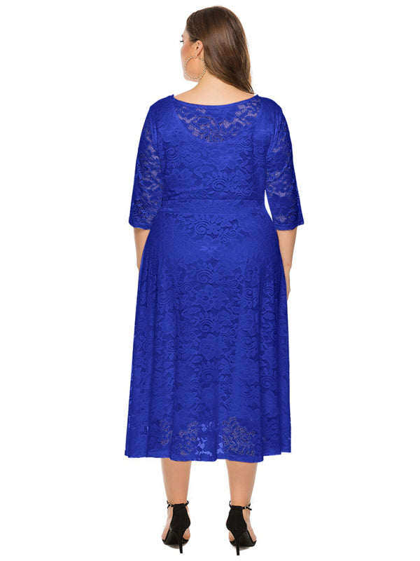 Plus size women's new evening dress bridesmaid dress lace pocket dress