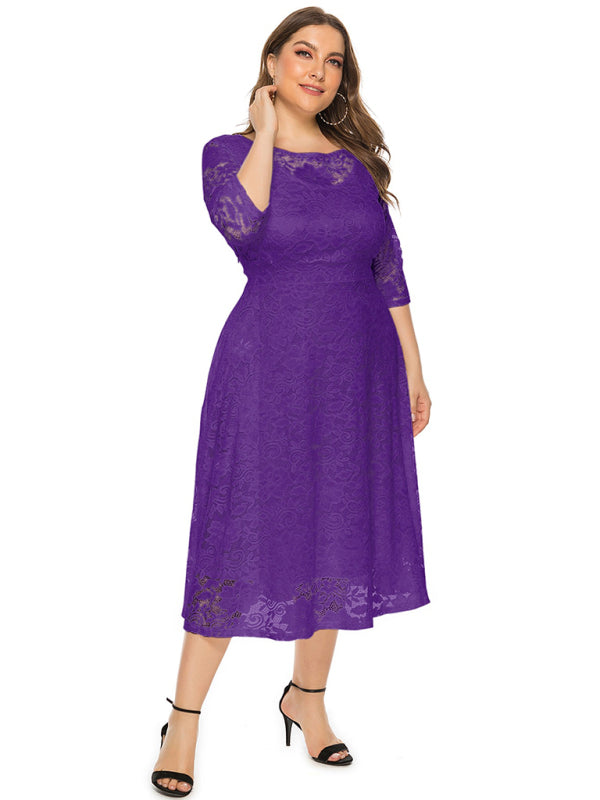 Plus size women's new evening dress bridesmaid dress lace pocket dress