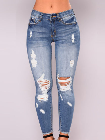 Women's high waist stretch ripped jeans Clear blue