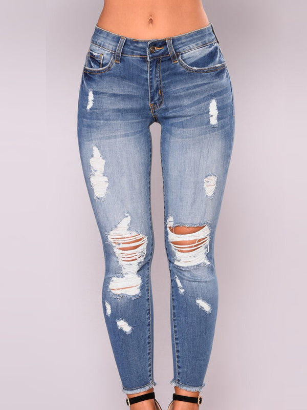 Women's high waist stretch ripped jeans Clear blue