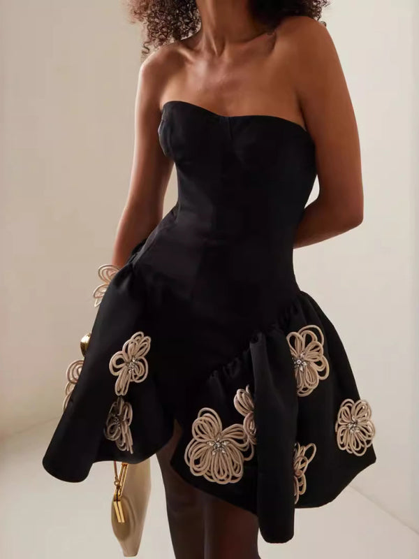Black Floral Bandage Dress with Tutu Tutu Black