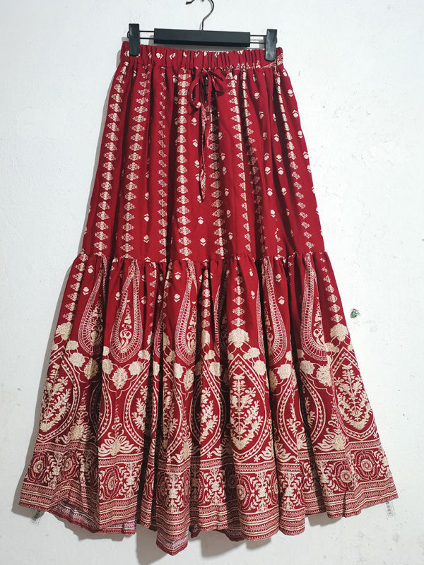 Bohemian High Waist Beach Skirt - Flowy Summer Swing Skirt