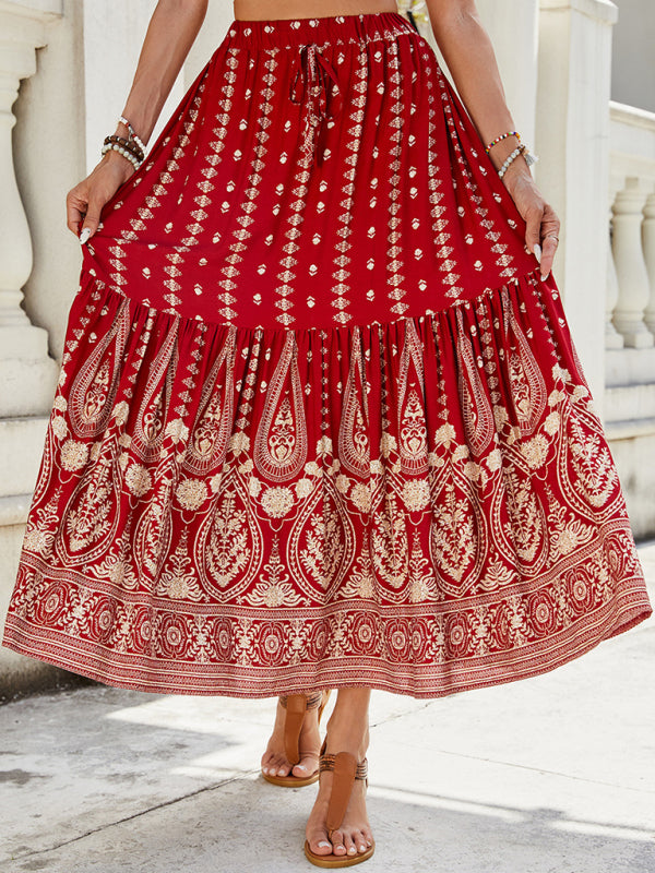 Bohemian High Waist Beach Skirt - Flowy Summer Swing Skirt