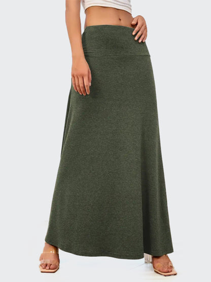 Solid Color A-Line Knitted Skirt Women Casual Midi Length