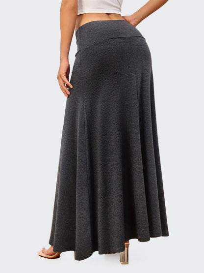 Solid Color A-Line Knitted Skirt Women Casual Midi Length