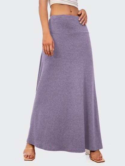 Solid Color A-Line Knitted Skirt Women Casual Midi Length