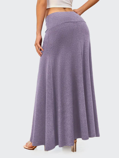 Solid Color A-Line Knitted Skirt Women Casual Midi Length