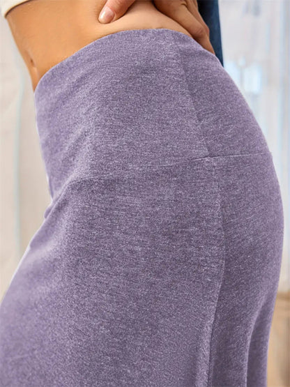 Solid Color A-Line Knitted Skirt Women Casual Midi Length