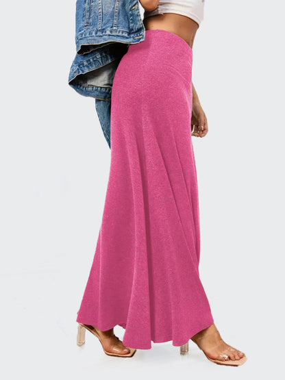 Solid Color A-Line Knitted Skirt Women Casual Midi Length
