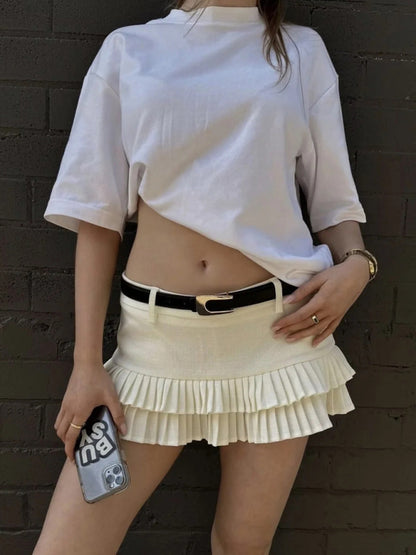 Sexy sweet and spicy low waist hot girl pleated skirt White