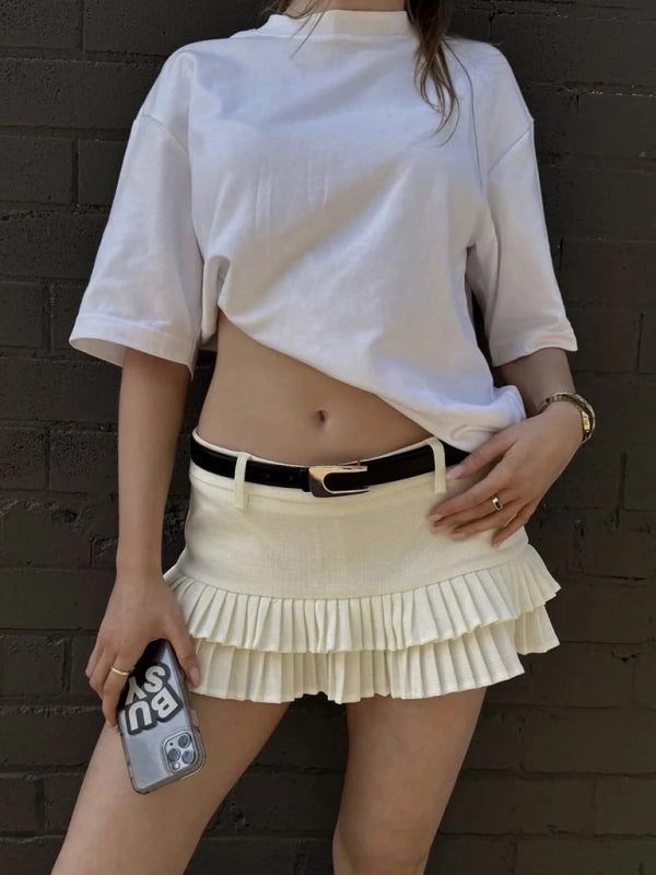 Sexy sweet and spicy low waist hot girl pleated skirt White