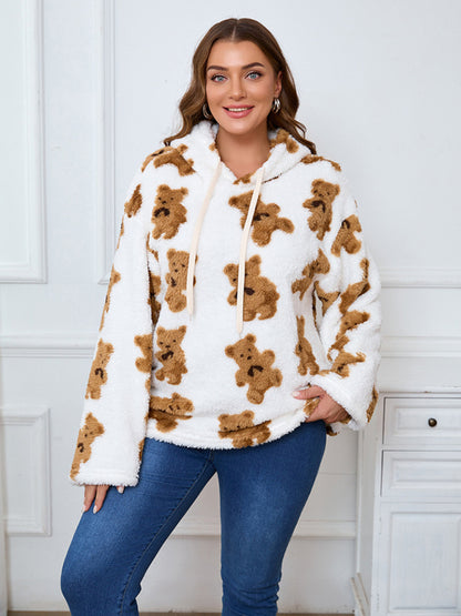 Plus size women's loose casual cow plush long sleeve hooded sweatshirt Brown