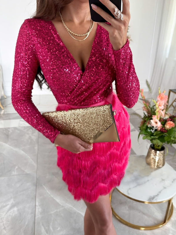New Party Sequin Multicolor Dress Rose