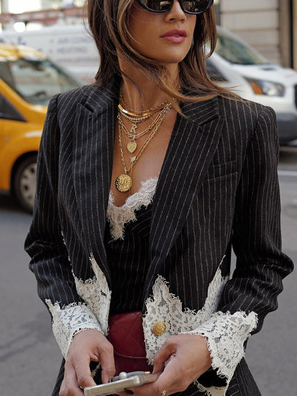 Women's Patchwork Suit - Fashion Daily Wear - Four Season Black