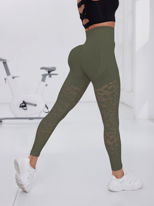 Double Butt Lift Yoga Pants Seamless Hollow Out Fitness Pants Leggings Sports Pants Olive green