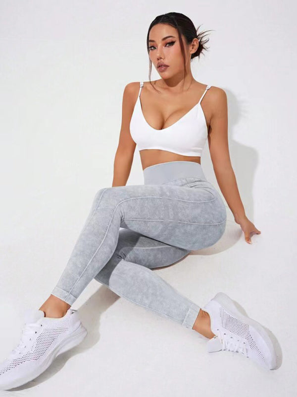 Modern washed frosted peach hip trousers tights sports trousers leggings