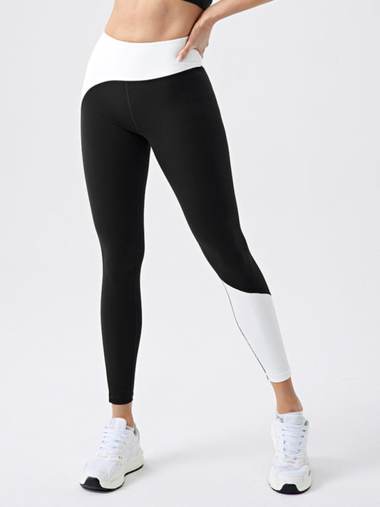 Eco-friendly recycled fabric contrast color yoga pants outdoor running and fitness leggings Black
