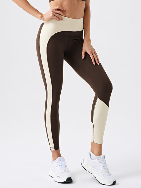 Eco-friendly recycled fabric contrast color yoga pants outdoor running and fitness leggings Coffee