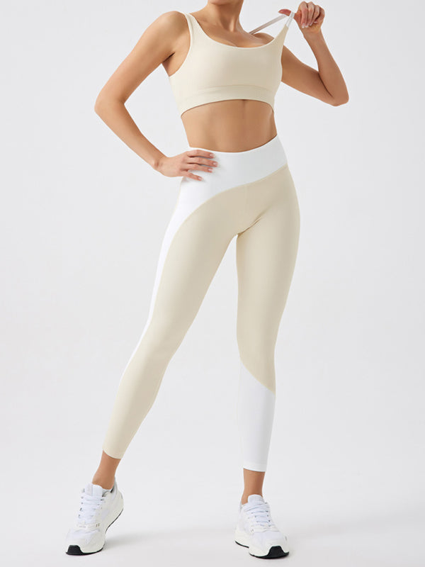 Environmentally friendly recycled fabric light color contrast yoga vest with chest pad Cracker khaki