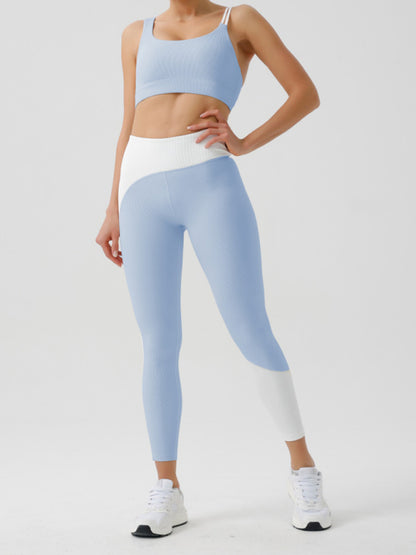 Environmentally friendly recycled fabric light color contrast yoga vest with chest pad Blue