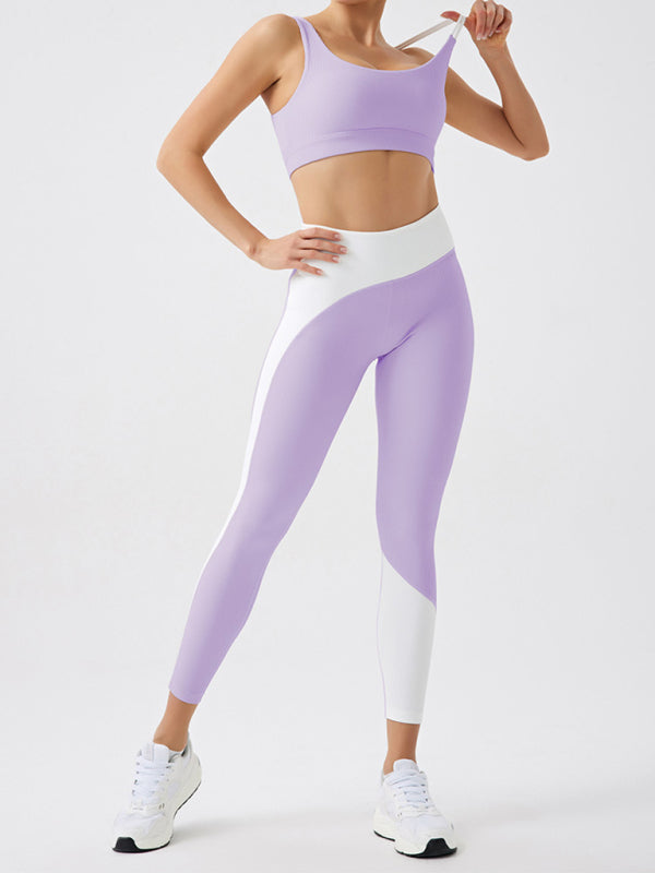 Environmentally friendly recycled fabric light color contrast yoga vest with chest pad Purple