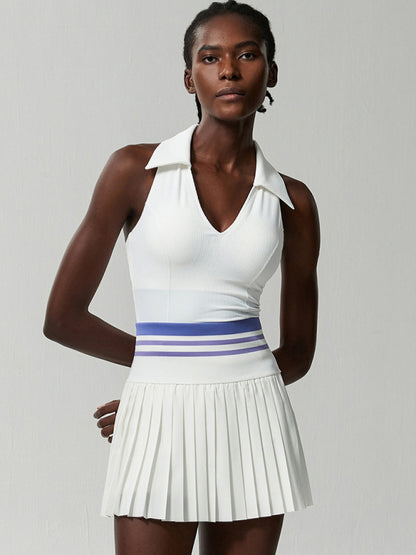 High waist threaded sports fitness short skirt for women to prevent exposure, outdoor quick-drying large size running badminton tennis skirt White