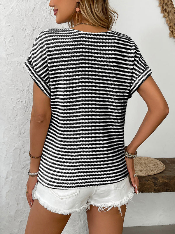 Modern arrival ladies' knitted V-neck button-down short sleeves