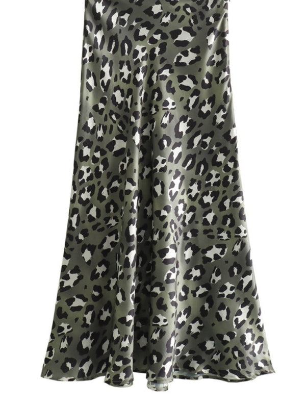 Leopard print two-tone hip skirt Grey