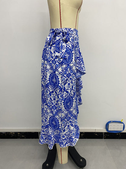 Ethnic paisley print irregular skirt