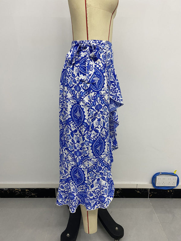 Ethnic paisley print irregular skirt