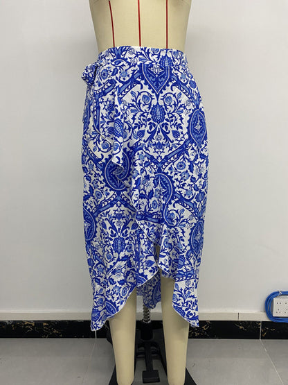 Ethnic paisley print irregular skirt