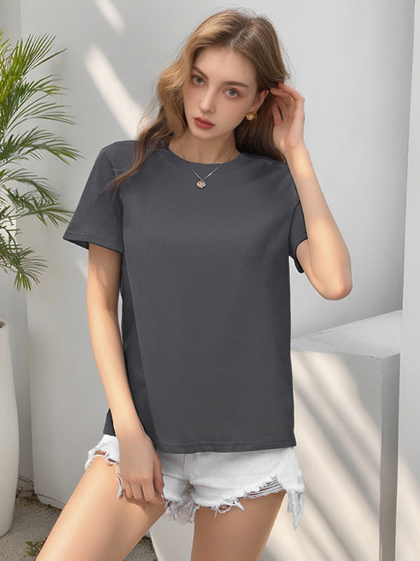 Round Neck Loose Fit Short Sleeve Cotton Women's T-Shirt