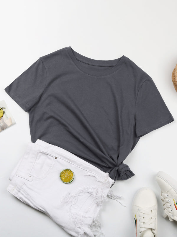 Round Neck Loose Fit Short Sleeve Cotton Women's T-Shirt