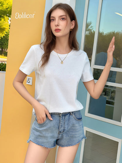 Round Neck Loose Fit Short Sleeve Cotton Women's T-Shirt White