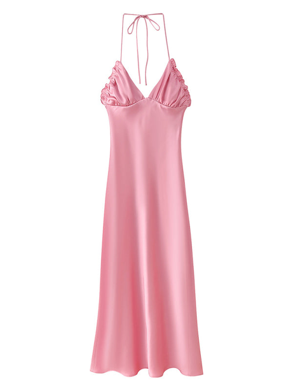 Elegant pink satin midi skirt