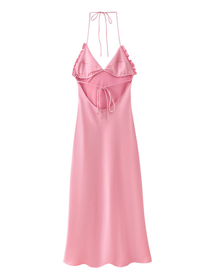 Elegant pink satin midi skirt