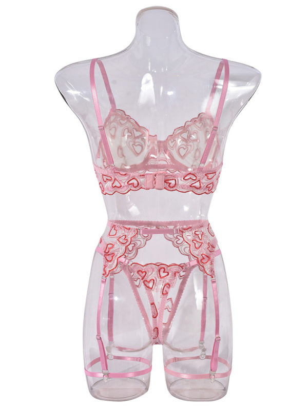 Love Embroidery Sexy Temptation Lingerie Four-piece Set
