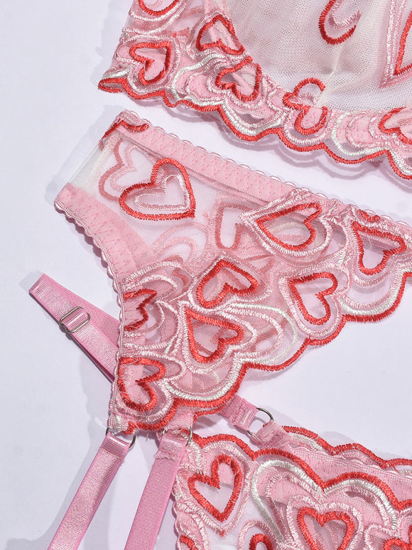 Love Embroidery Sexy Temptation Lingerie Four-piece Set