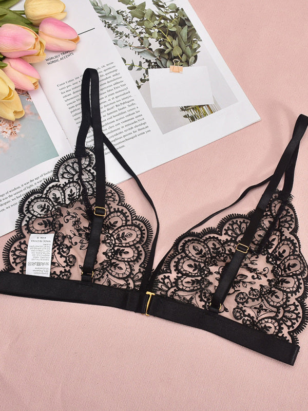 Embroidered lace sexy lingerie hollow chest design sexy four-piece set